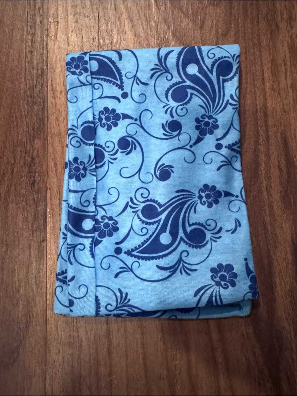 Light Blue Scarf with Navy Floral Motif